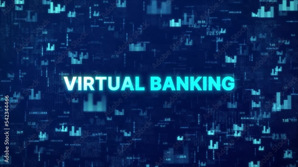 Aufkleber virtual banking concept over animated stock market background with chart, numbers and matrix codes