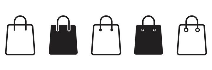 Shopping bag icon set. Grocery bag outline signs and symbols collection.