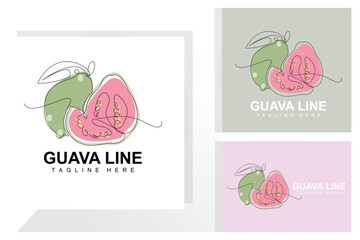 Water Guava Logo Design Vector With Line Style Fresh Fruit Market Illustration Vitamin Plant