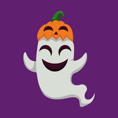 Halloween Ghost with Pumpkin Hat Design Illustration