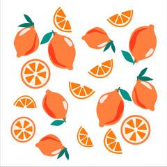 seamless pattern with oranges, pattern with leaves, limon, set citrus, lime, summer, cocktail 