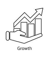 Vector line icon, graph on the palm of the hand, growth concept