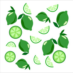 pattern with leaves, limon, set citrus, lime, summer, cocktail 