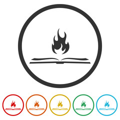 Spirit Book logo designs. Set icons in color circle buttons