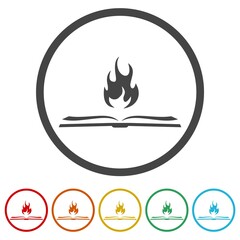 Spirit Book logo designs. Set icons in color circle buttons