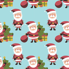 Christmas seamless pattern with santa claus . Can be used for fabric, wrapping paper, scrapbooking, textile, poster, banner and other christmas design. Flat style. eps