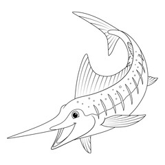 Marlin Fish Cartoon Animal Illustration BW