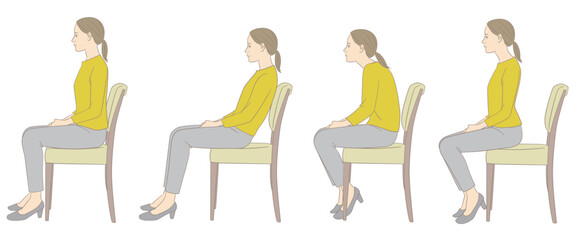 椅子に座る女性の良い姿勢と悪い姿勢