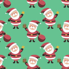 Christmas seamless pattern with santa claus. Can be used for fabric, wrapping paper, scrapbooking, textile, poster, banner and other christmas design. Flat style. EPS