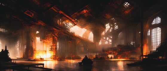 Artistic concept illustration of a steel plant processing factory, background illustration.