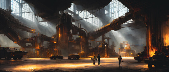 Artistic concept illustration of a steel plant processing factory, background illustration.