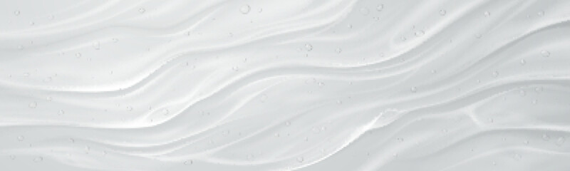 Liquid gel texture background, hyaluronic acid serum. Collagen beauty skin care product. Clear cosmetic cream with bubbles closeup, skin cleanser horizontal backdrop, Realistic 3d vector illustration
