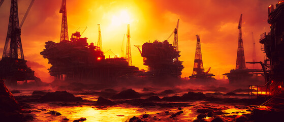 Fototapeta na wymiar Artistic concept illustration of a oil rig construction, background illustration.