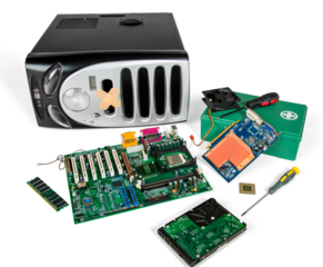 PC computer case and computer motherboard isolated on white