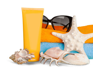 Close-up of cosmetic product bottle. sun care concept