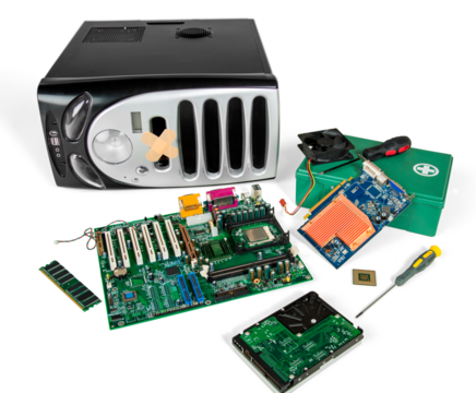 PC computer case and computer motherboard isolated on white