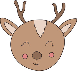 Christmas deer face cute clipart illustration retro groovy hand drawn style element