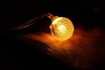 light bulb on the hand  Outdoor party string lights hanging in backyard on hand bokeh background