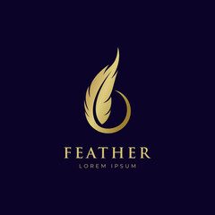 Obraz premium golden feather luxury logo design. golden quill signature logo template vector icon, Lawyer Law firm Logo design Feather Quill symbol