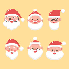 santa claus face vector set