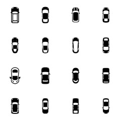 Car Top View Icons Set. Outline cars top view. Cars Silhouettes. Cars in the parking lot, Parking icon