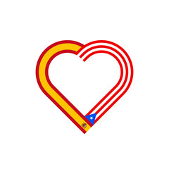 friendship concept. heart ribbon icon of spain and puerto rico flags. vector illustration isolated on white background