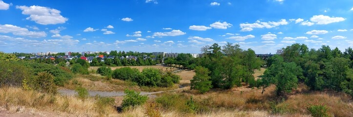 Panoramic view over a park in the city of Magdeburg