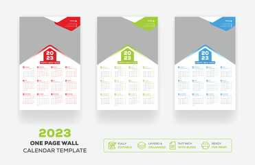 One Page Wall Calendar 2023 Or Monthly Plan Modern Corporate One Page Creative Wall Calendar 2023 Set Template Design 