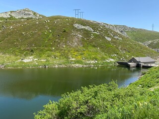 Summer atmosphere on the Lago dei Morti or Lake of the Dead (Totensee) in the Swiss alpine area of...