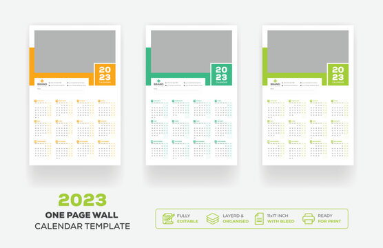 One Page Wall Calendar 2023 Or Monthly Plan Modern Corporate One Page Creative Wall Calendar 2023 Set Template Design