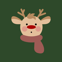 
Christmas vector image of a cute deer on a green background.