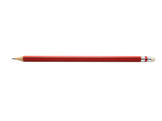 Long-handled black pencil for writing. The end of the handle has an eraser isolated on white background.