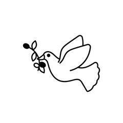 Dove of peace icon collection. Flying dove holding an olive branch as a sign of peace line art vector icon for apps and websites. Dove of peace icon. Flying bird. Peace concept.