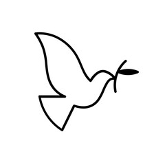 Dove of peace icon collection. Flying dove holding an olive branch as a sign of peace line art vector icon for apps and websites. Dove of peace icon. Flying bird. Peace concept.