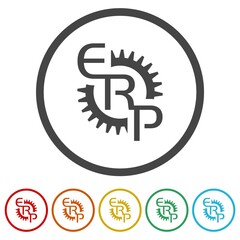 ERP logo icon. Set icons in color circle buttons