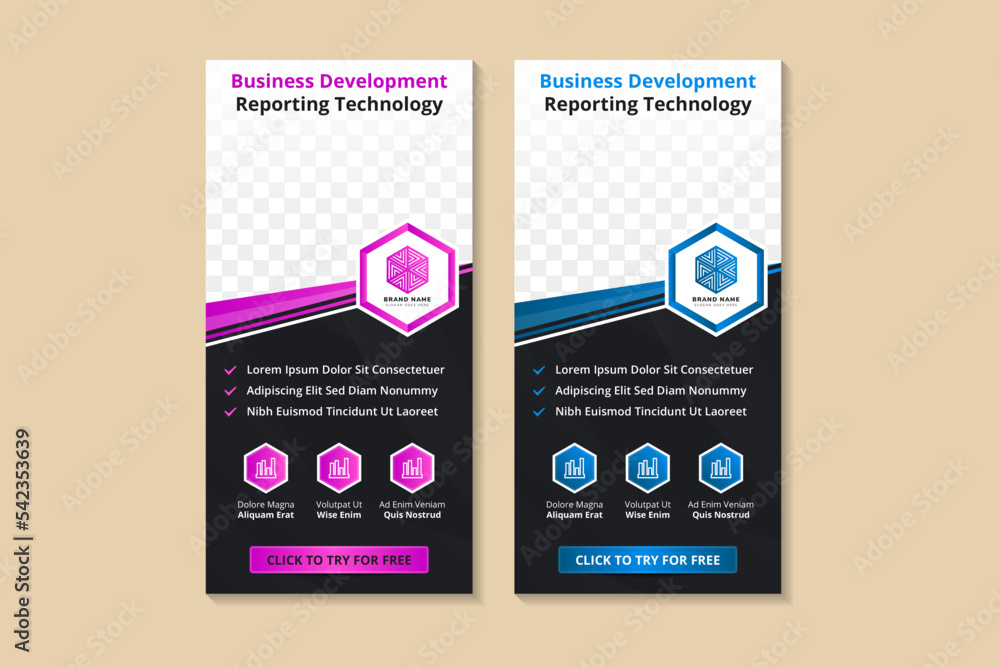 Poster collection of abstract geometric banner template. vertical layout combined with multicolored design 
