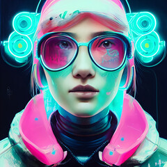 Near-future cyberpunk female portrait illustration