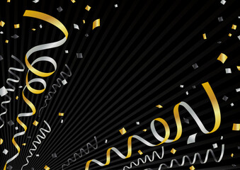 斜めにクラッカーが飛び出しているような背景素材　黒金銀