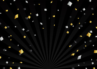 ゴールドの紙吹雪が舞う黒バックの背景素材　黒金銀