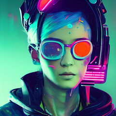 Near-future cyberpunk female portrait illustration