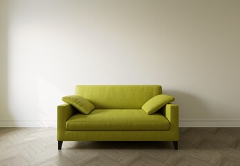 Green sofa in the interior, with free space on the wall. 3d rendering