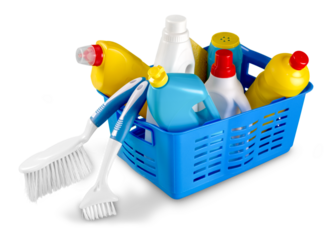 Cleaning Products and Supplies in Basket  - Isolated
