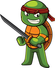 Vector illustration of turtle mascot with ninja pose © harrisaputra