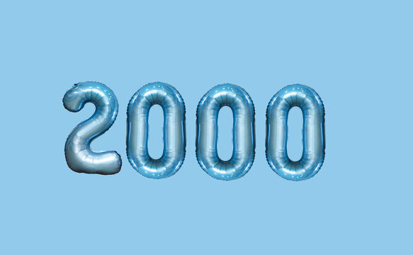 number 2000 blue balloons on a blue background space for text congratulations