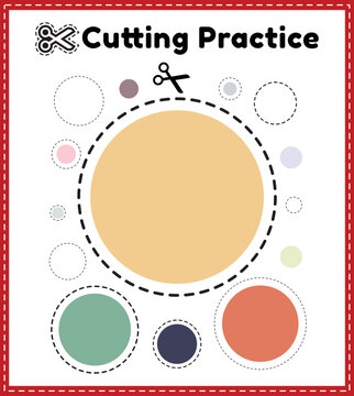 Cutting practice for kids. Education developing worksheet. Activity page with pictures. Color game for children. Isolated vector illustration. Funny character. Cartoon style.