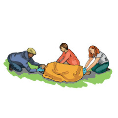 Vector illustration shows Recovery position (first aid).