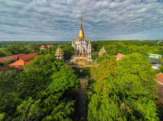 Aerial view of Buu Long Pagoda in Ho Chi Minh City. A beautiful buddhist temple hidden away in Ho Chi Minh City at Vietnam