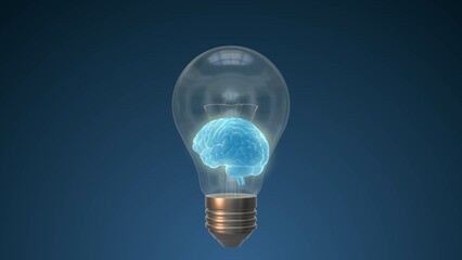 Light bulbs with brain inside and glowing idea concept