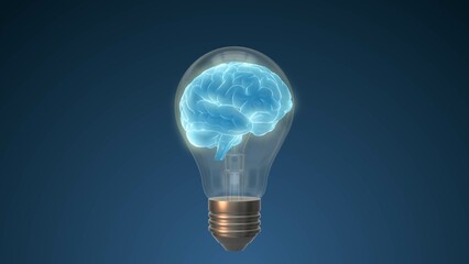 Light bulbs with brain inside and glowing idea concept