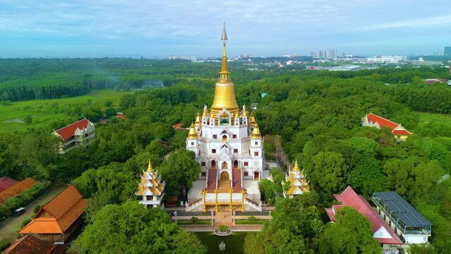 Aerial view of Buu Long Pagoda in Ho Chi Minh City. A beautiful buddhist temple hidden away in Ho Chi Minh City at Vietnam